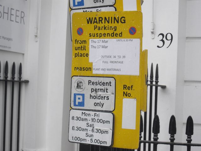 parking suspension for plant and materials pre-arranged by main contractor via Transport for London
